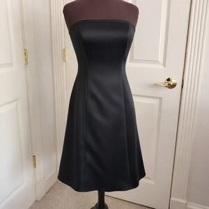Ann Taylor Petites Black Strapless Cocktail Dress Satin LBD Midi 4P Quiet Luxury